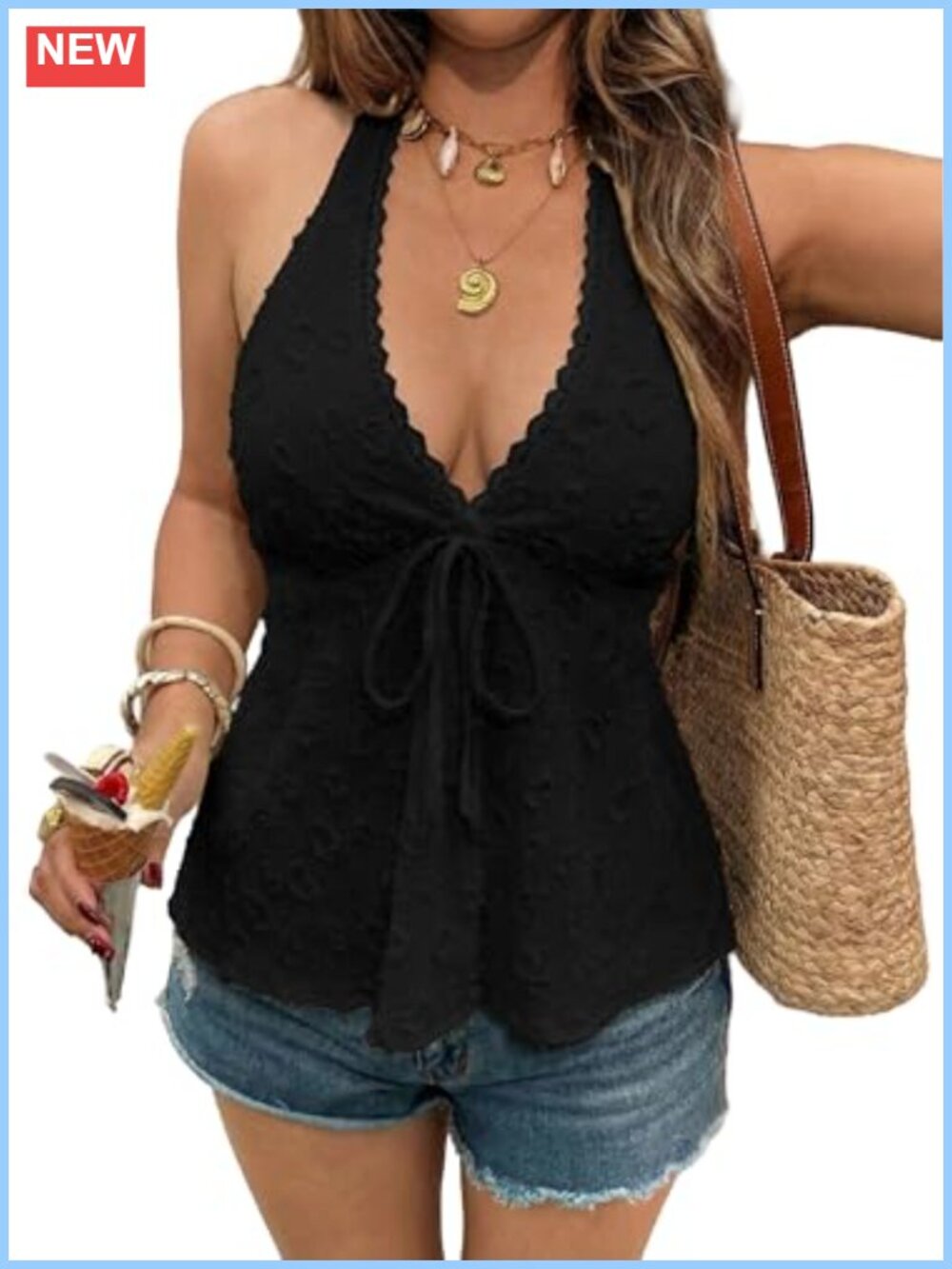 Women's Lace Halter Top Sleeveless Backless Tie Front Y2K Cute Summer